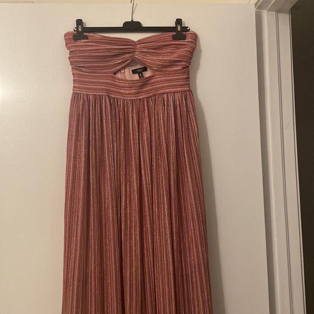 Last Chance: Aqua strapless metallic maxi, cocktail or formal.